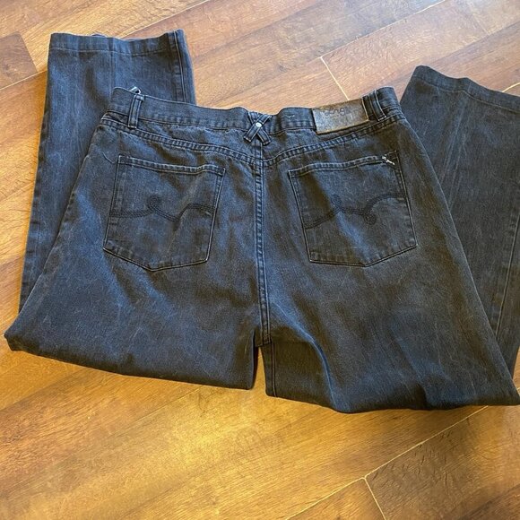 Vintage LRG Jeans Mens 40x27 Black Embroidered Baggy Hip Hop Skater Wide Leg Y2K - Picture 4 of 5